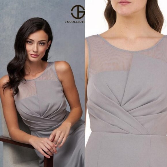 NWT Nordstrom JS Collection Silver Grey Illusion‎ Neckline Sheath Cocktail Dress - Picture 15 of 15